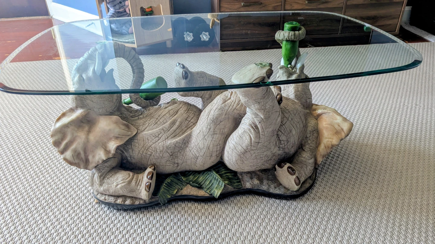 Vintage Elephant Coffee Table Base with Glass Top - photo 2