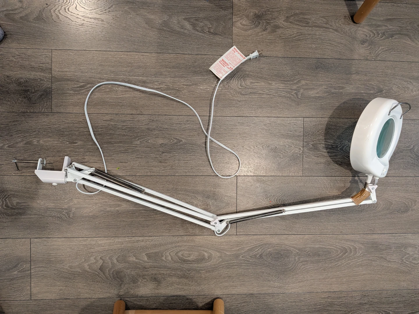 White Adjustable Swing Arm Desk Lamp with Magnifier