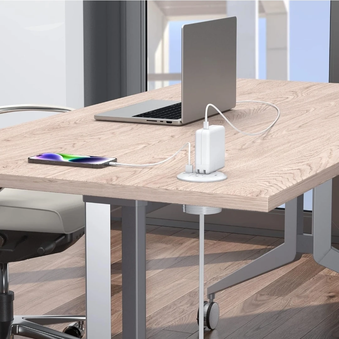 Table Power Strip Grommet with 2 AC, 2 USB-A, 1 USB-C Ports - photo 2