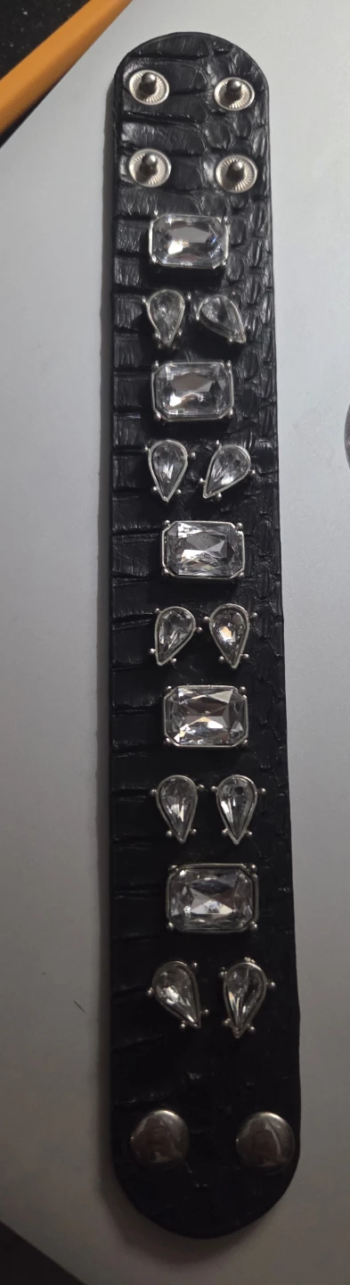 Black Wide Cuff Bracelet with Rhinestones