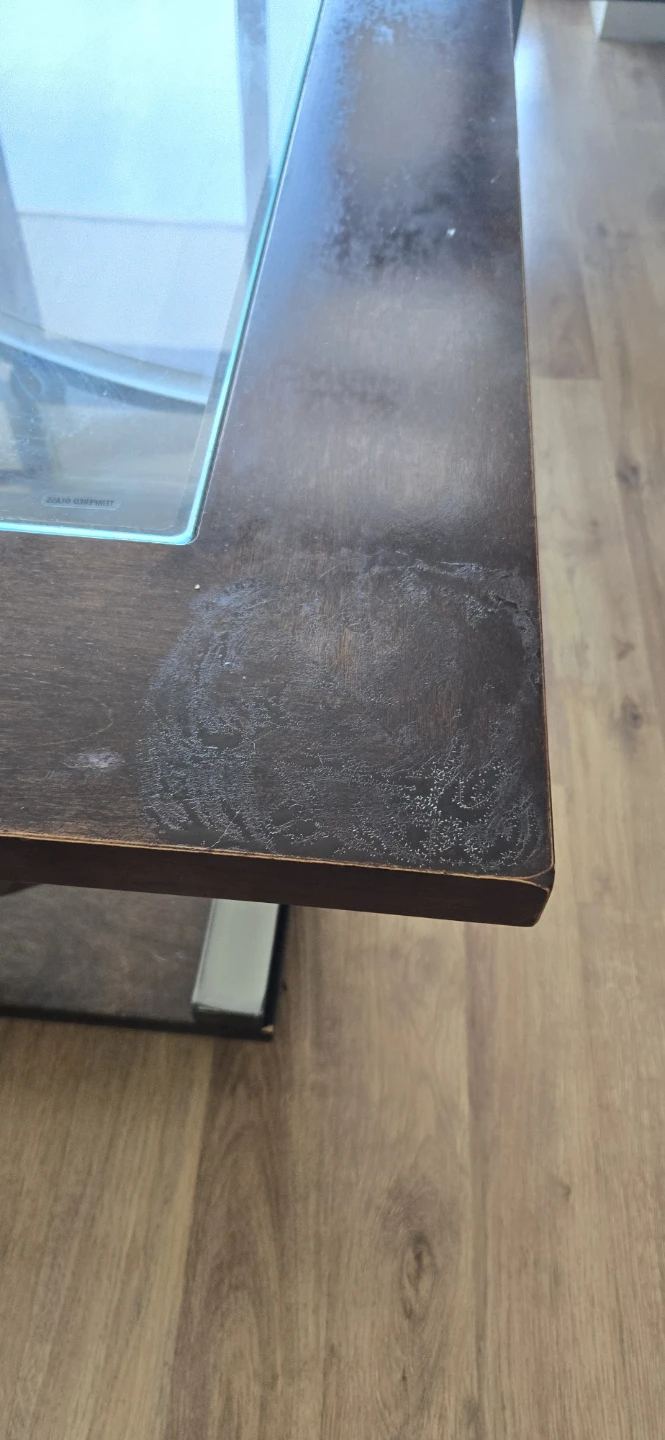 Dark Wood Coffee Table with Glass Top (on wheels) - photo 3