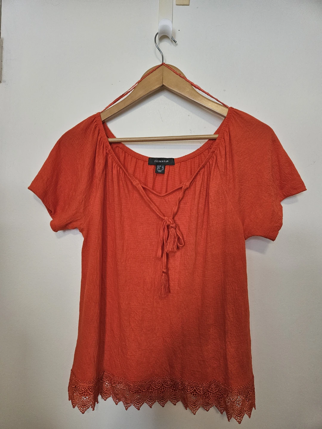 Womens Red Lace Trim Top