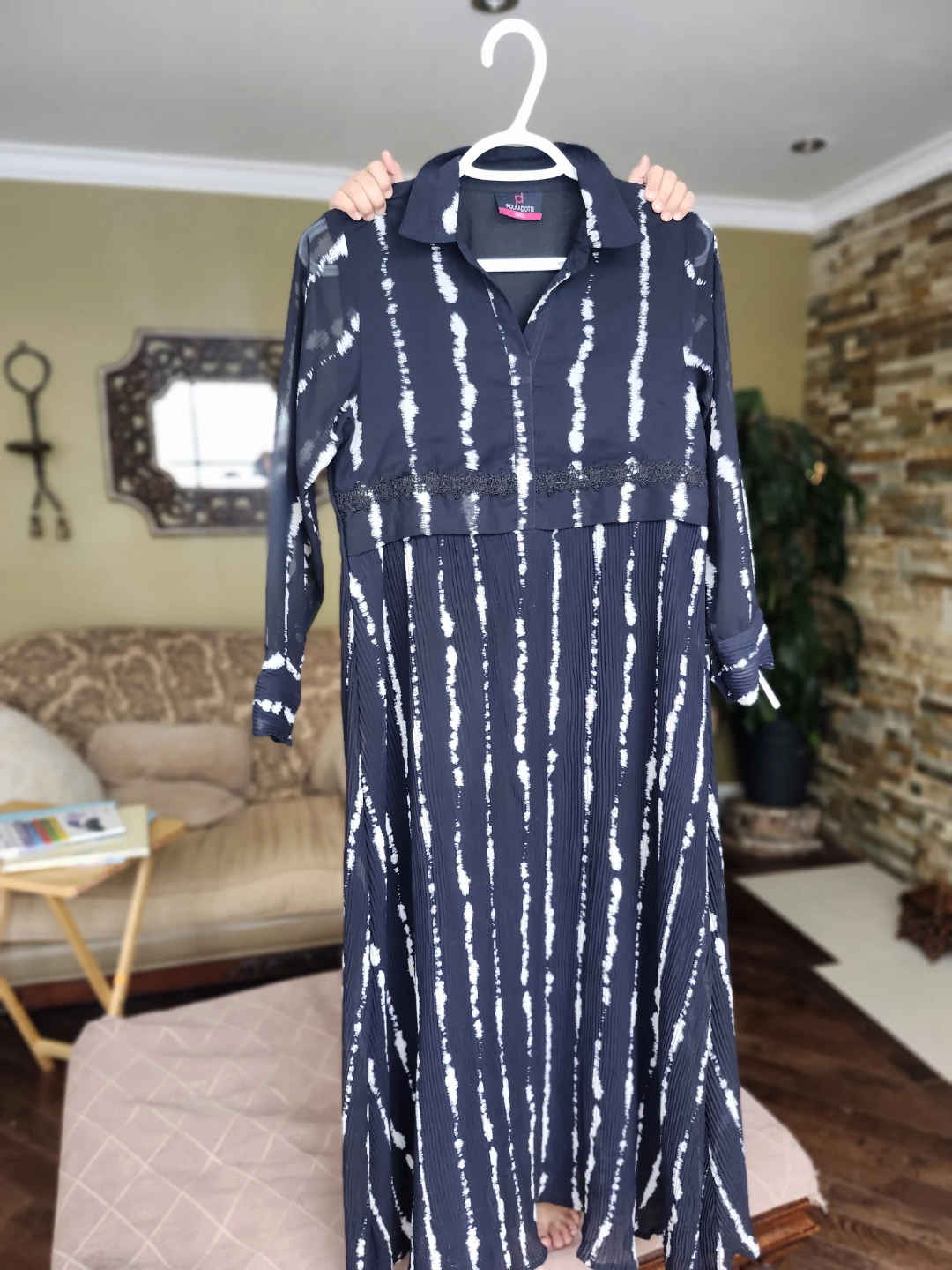Black and White Striped Pleated Dress
