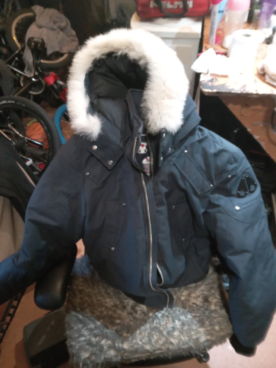 Moose Knuckles Navy Bomber Jacket with Fur Hood - photo 3