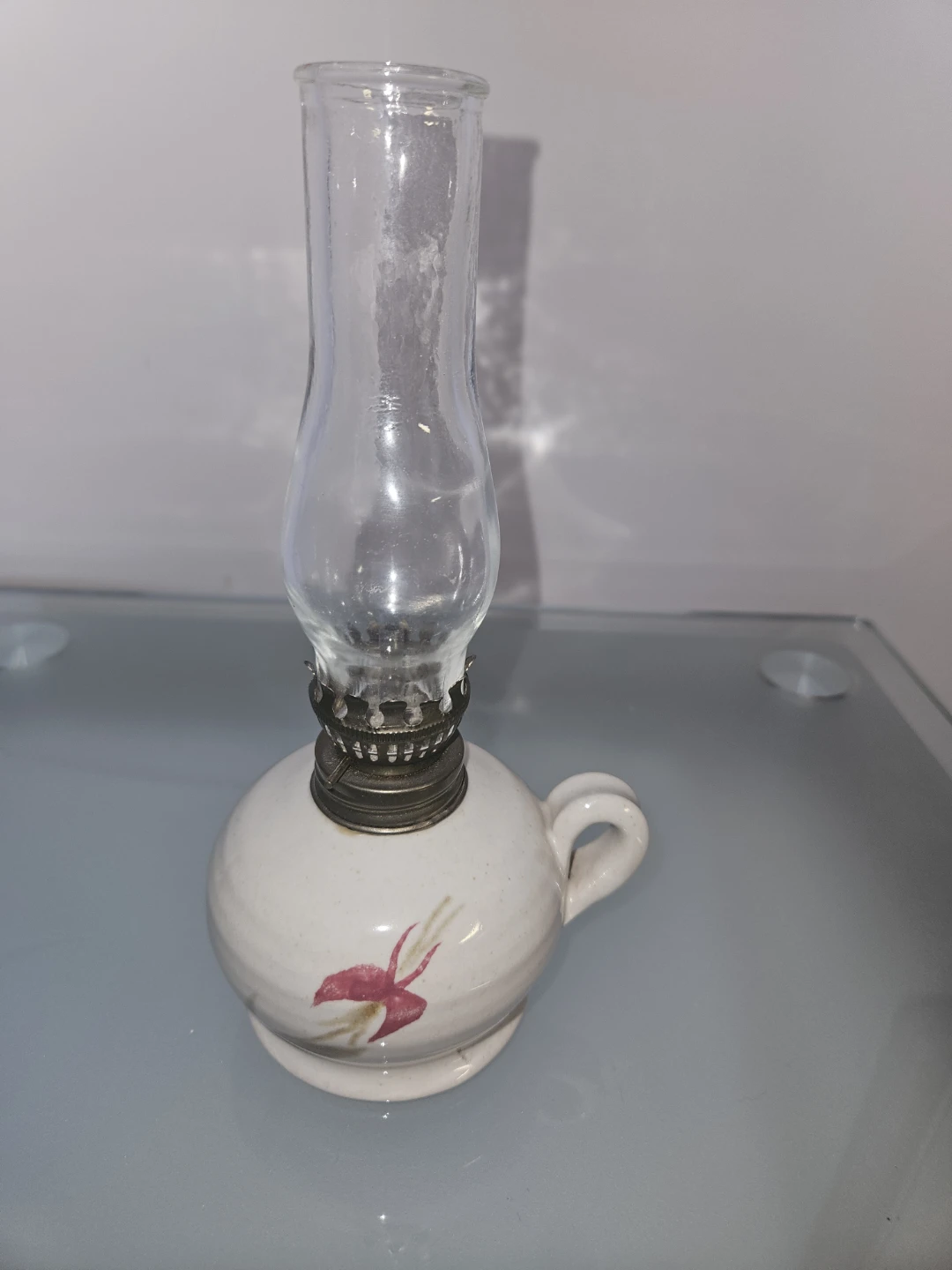Vintage Ceramic Oil Lamp with Handle