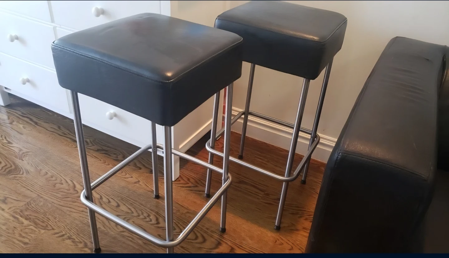 Set of 2 Black Faux Leather Bar Stools with Metal Legs