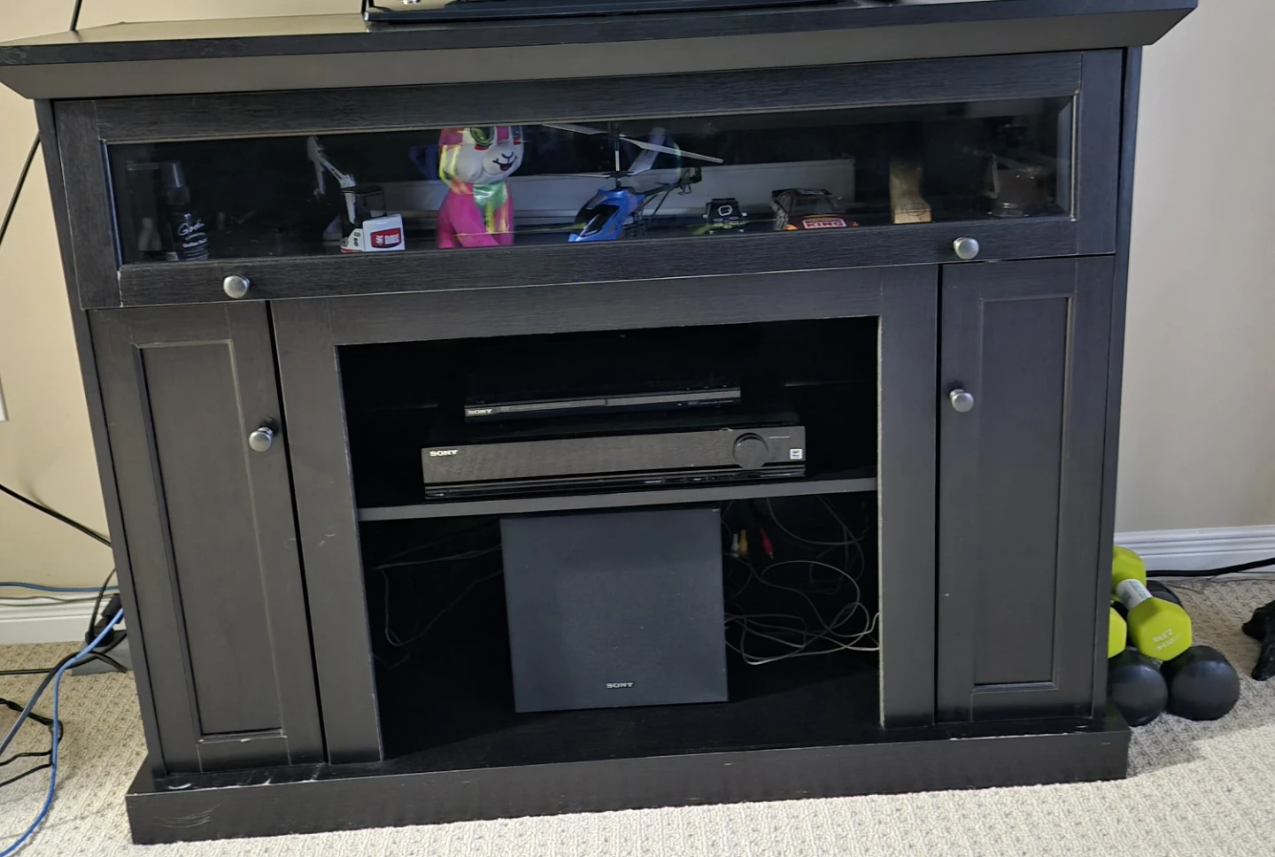 Black Entertainment Stand with Glass Doors