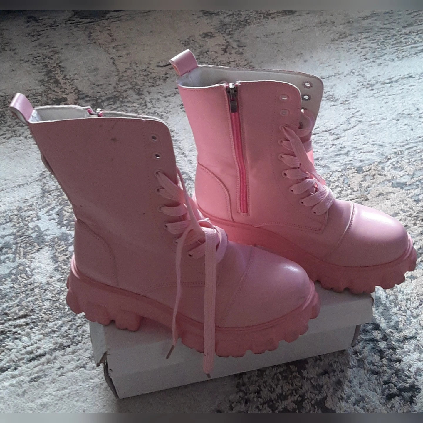 Pink Lace-Up Combat Boots