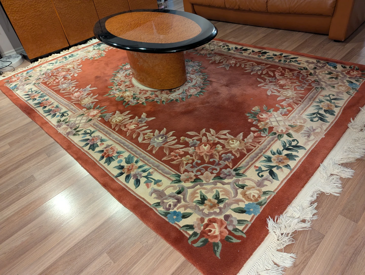 Oval Coffee Table with Wood and Black Finish