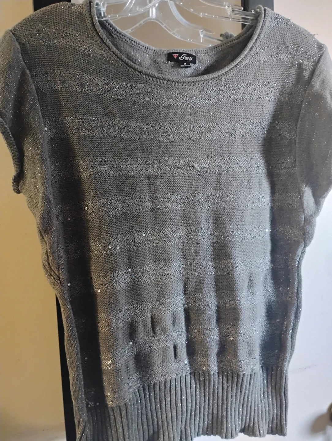 Guess Women's Grey Sequin Sweater Size M