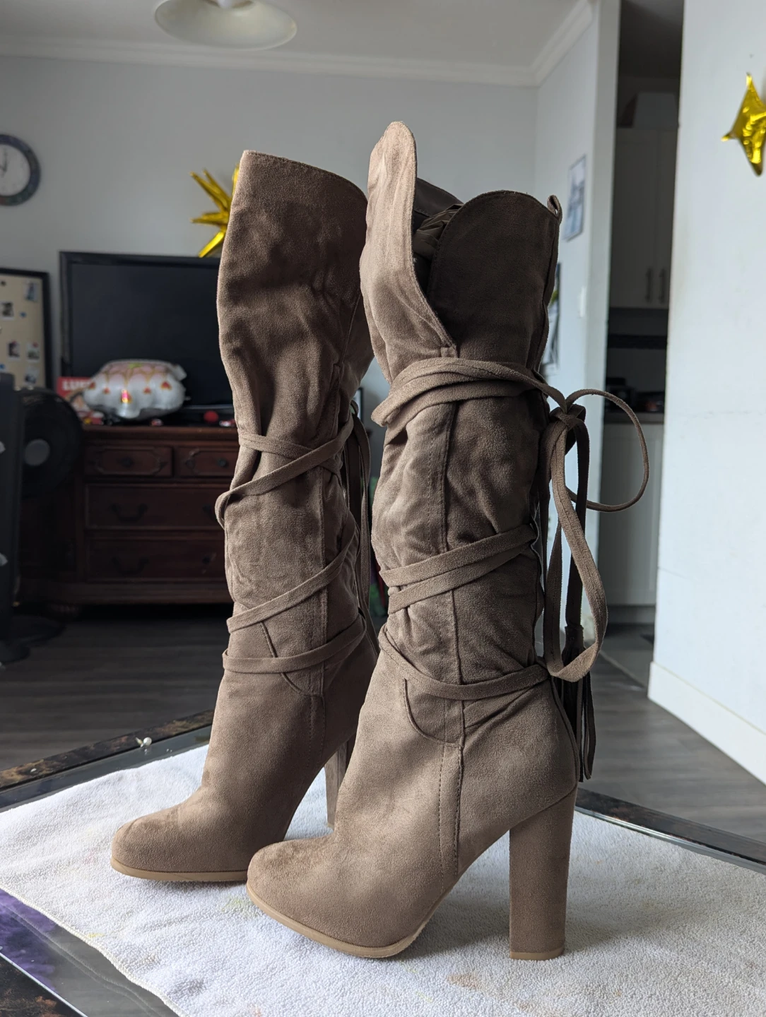 Women's Suede-like Tall Boots with Wrap Ties
