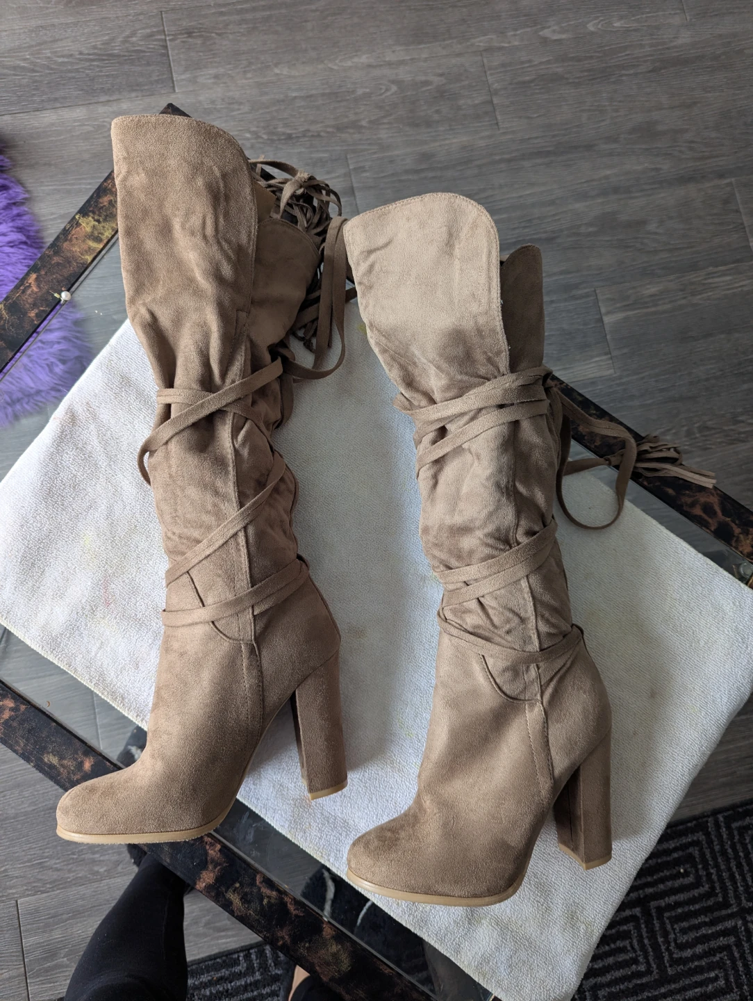 Women's Suede-like Tall Boots with Wrap Ties - photo 2