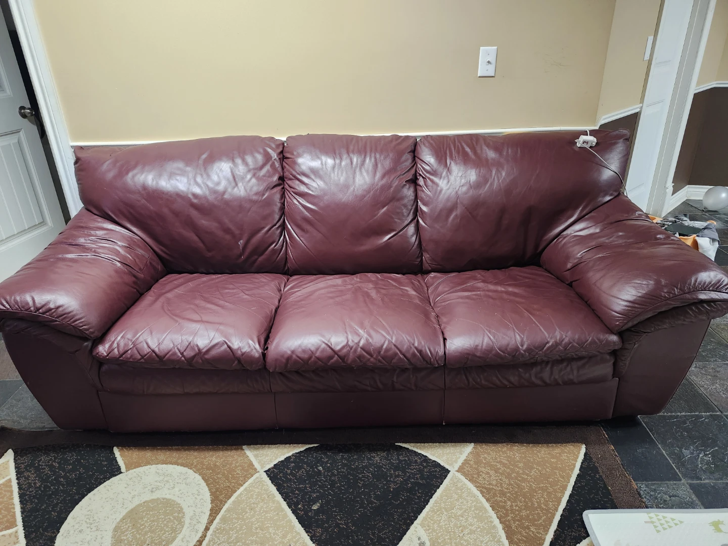 Burgundy Leather 3-Seater Sofa - photo 3