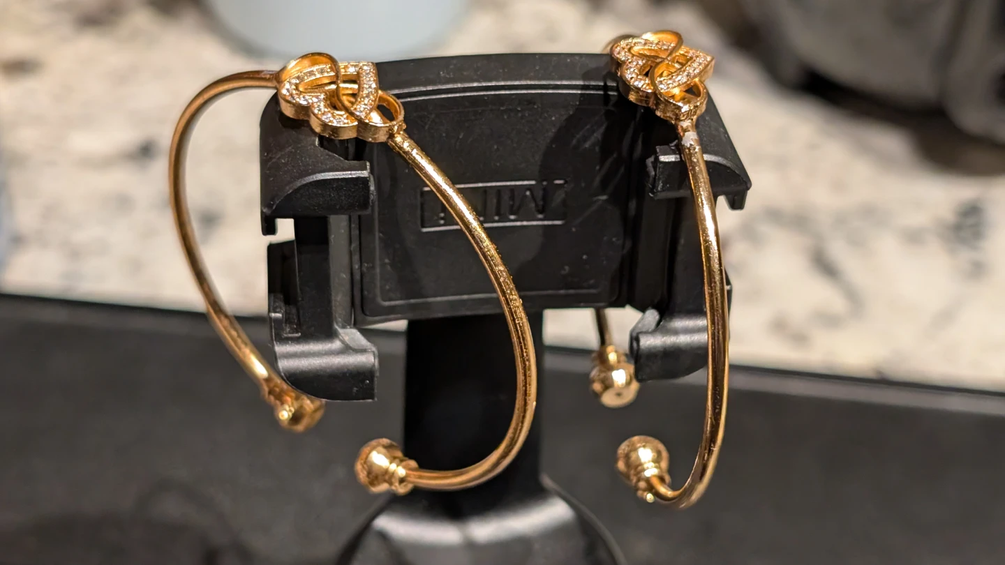 Gold Tone Heart Bangle Bracelets with Crystals - photo 3