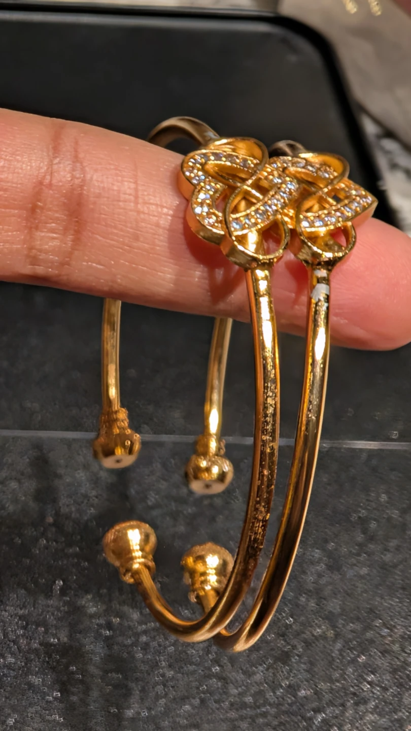Gold Tone Heart Bangle Bracelets with Crystals - photo 4