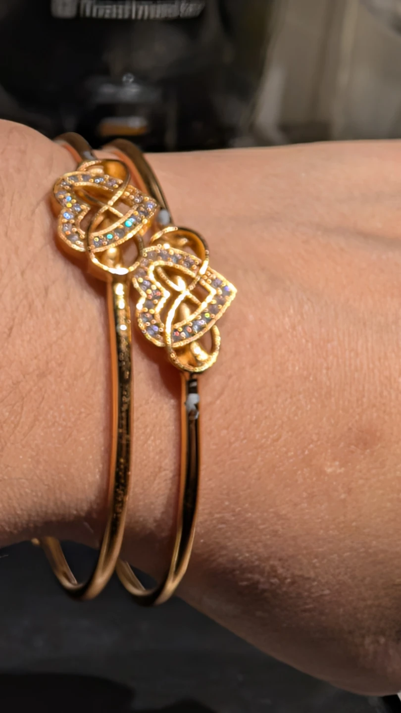 Gold Tone Heart Bangle Bracelets with Crystals - photo 5