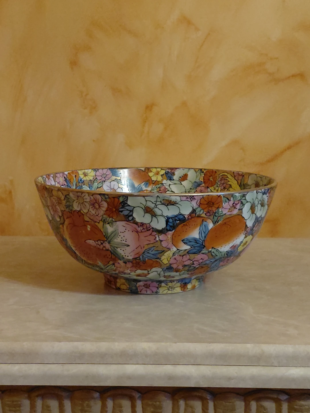 Decorative Ceramic Bowl with Floral and Fruit Pattern
