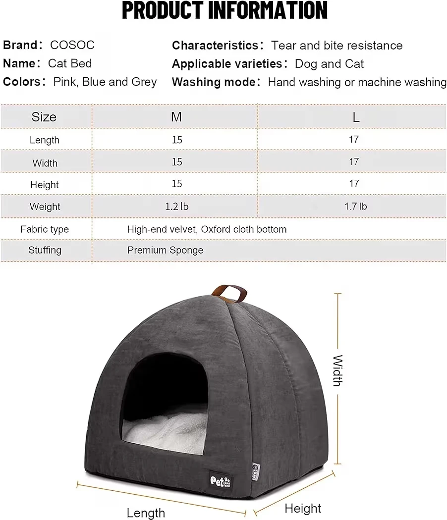 COSOC Pet Cat Bed - Grey, Size L - photo 2