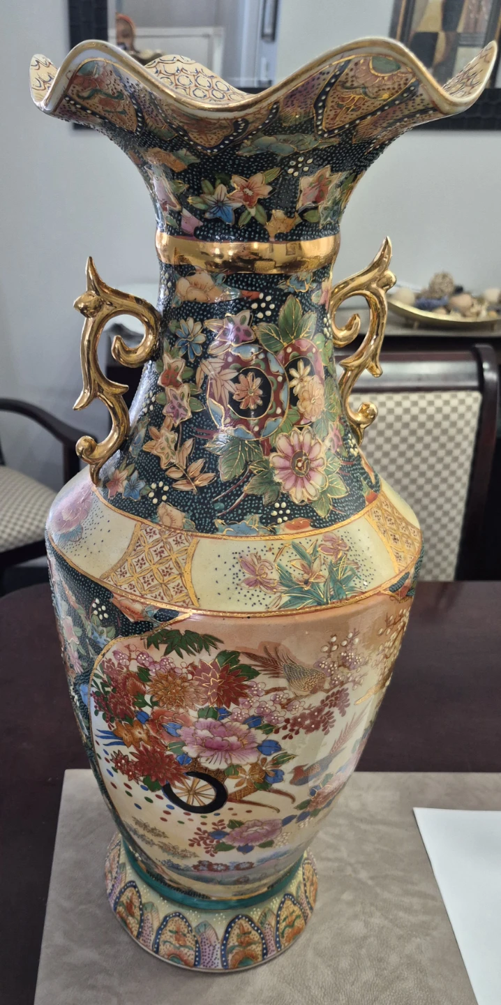 Decorative Ceramic Vase with Gold Accents