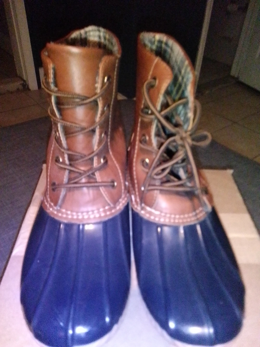 Women's Brown & Blue Duck Boots with Plaid Lining - photo 3