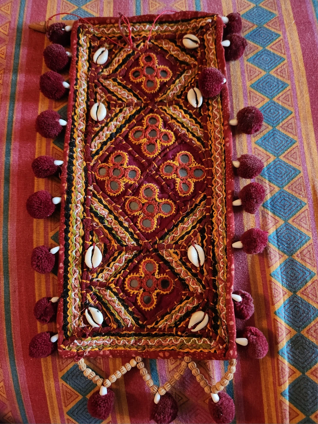 Embroidered Wall Hanging with Mirrors and Shells - Gujarati