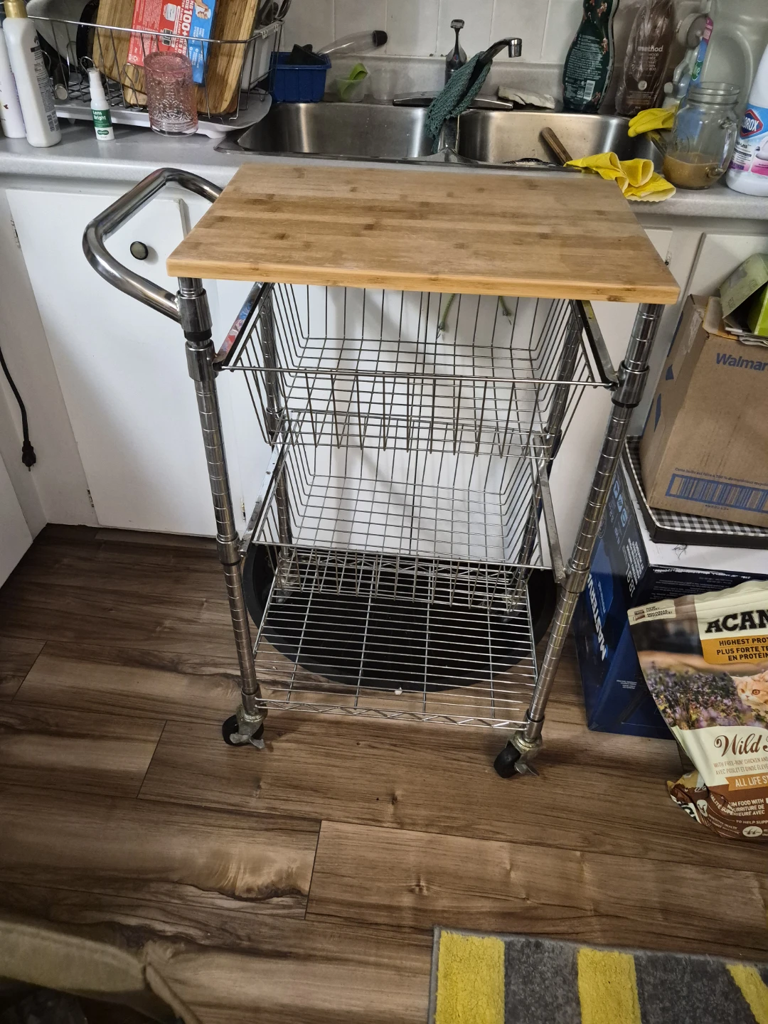 Rolling Kitchen Cart with Butcher Block Top