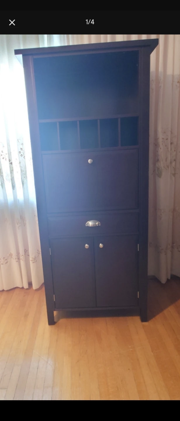 Tall Dark Brown Secretary Desk with Hutch