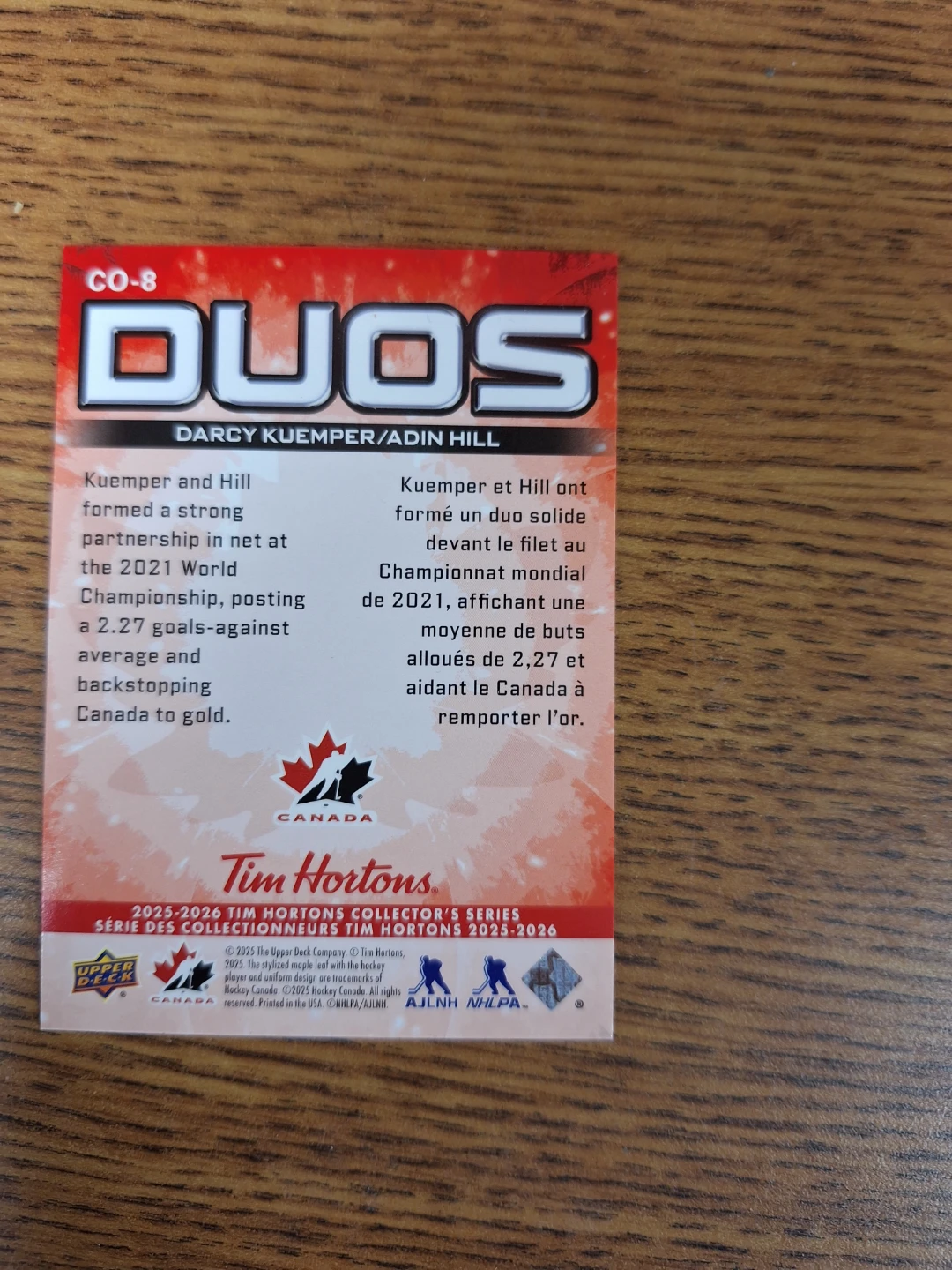 Tim Hortons 2026 DUOS  - Darcy Kuemper/Adin Hill - photo 2