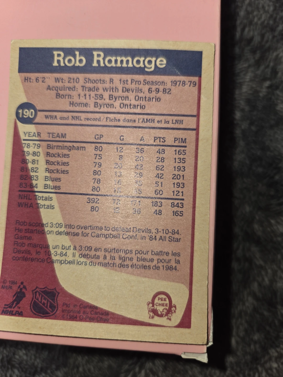 Rob Ramage 1984 O-Pee-Chee Hockey Card - photo 2