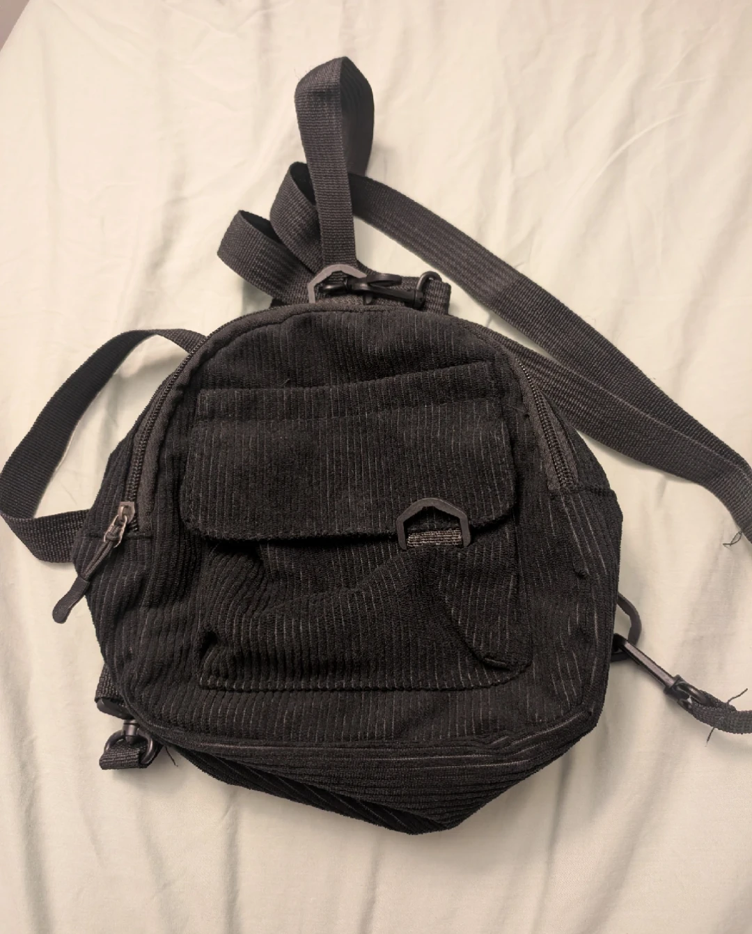 Black Corduroy Mini Backpack 🏆
