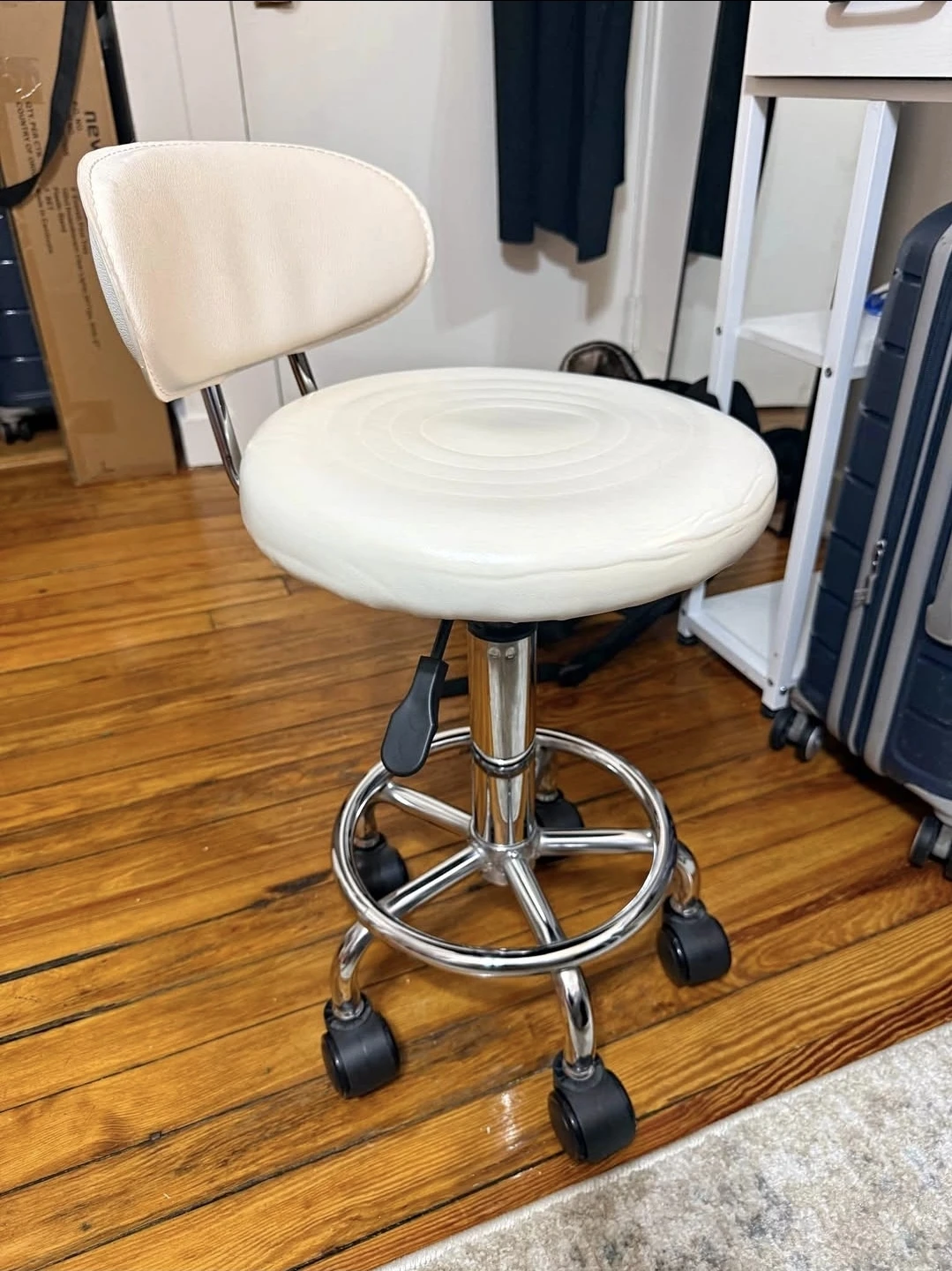 White Rolling Stool with Backrest 🏆