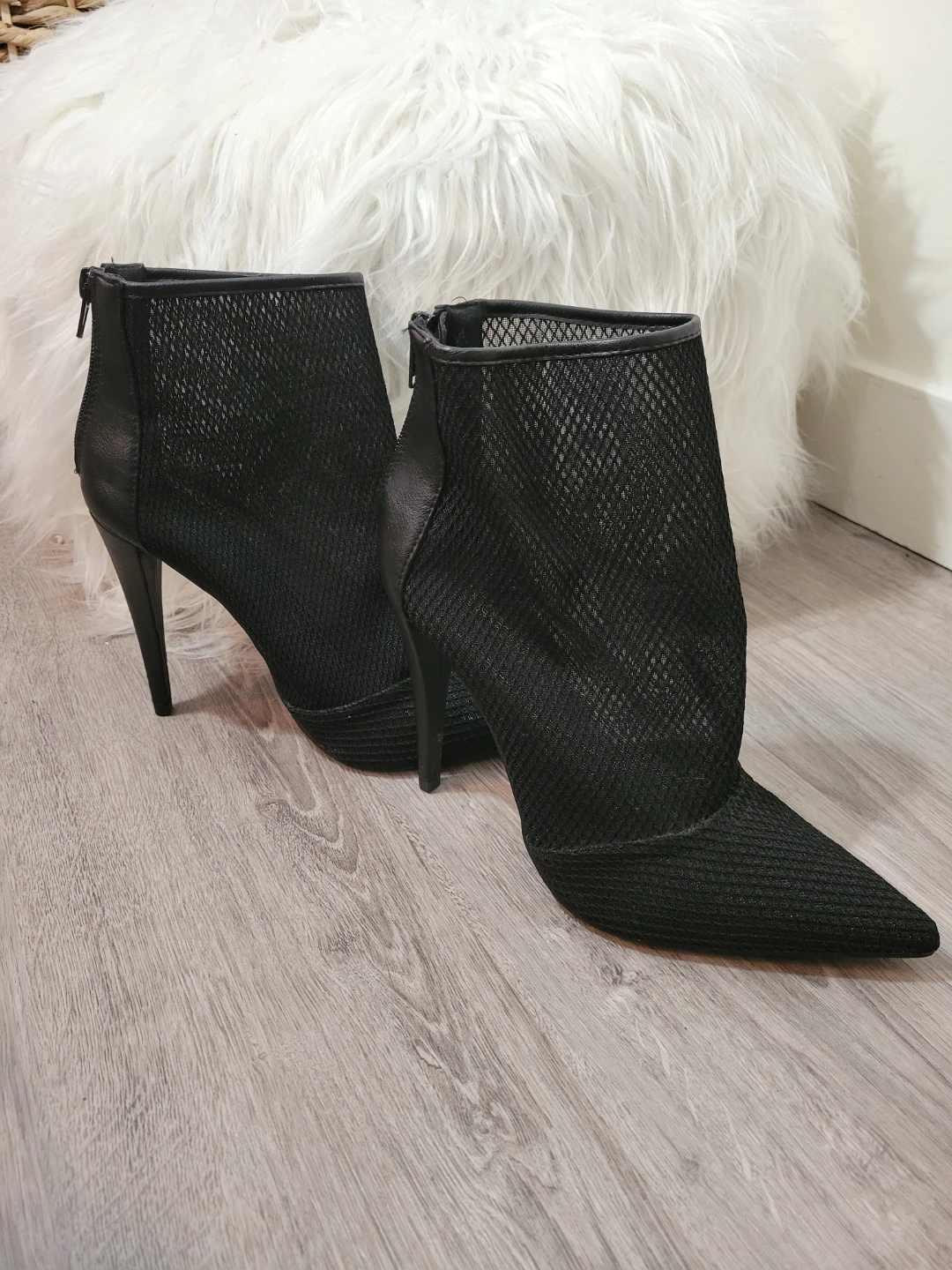 Black Mesh Stiletto Ankle Boots