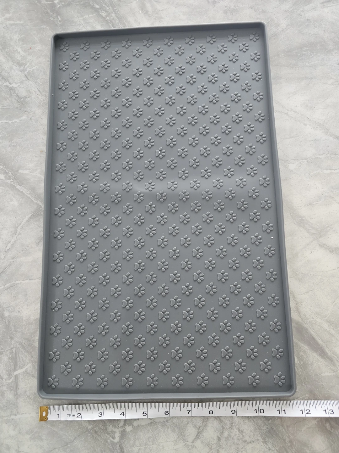 Grey Pet Food Mat with Paw Print Texture - photo 3