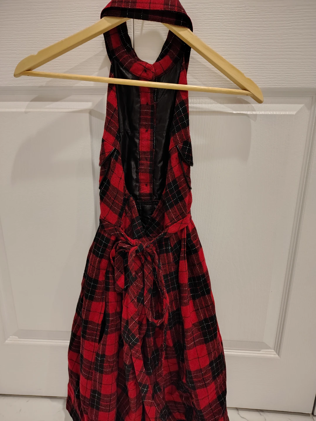 Vintage Red and Black Plaid Halter Dress with Pockets - XS - photo 5