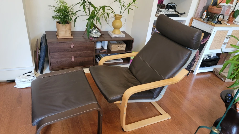 IKEA Poäng Armchair and Ottoman - Brown Leather