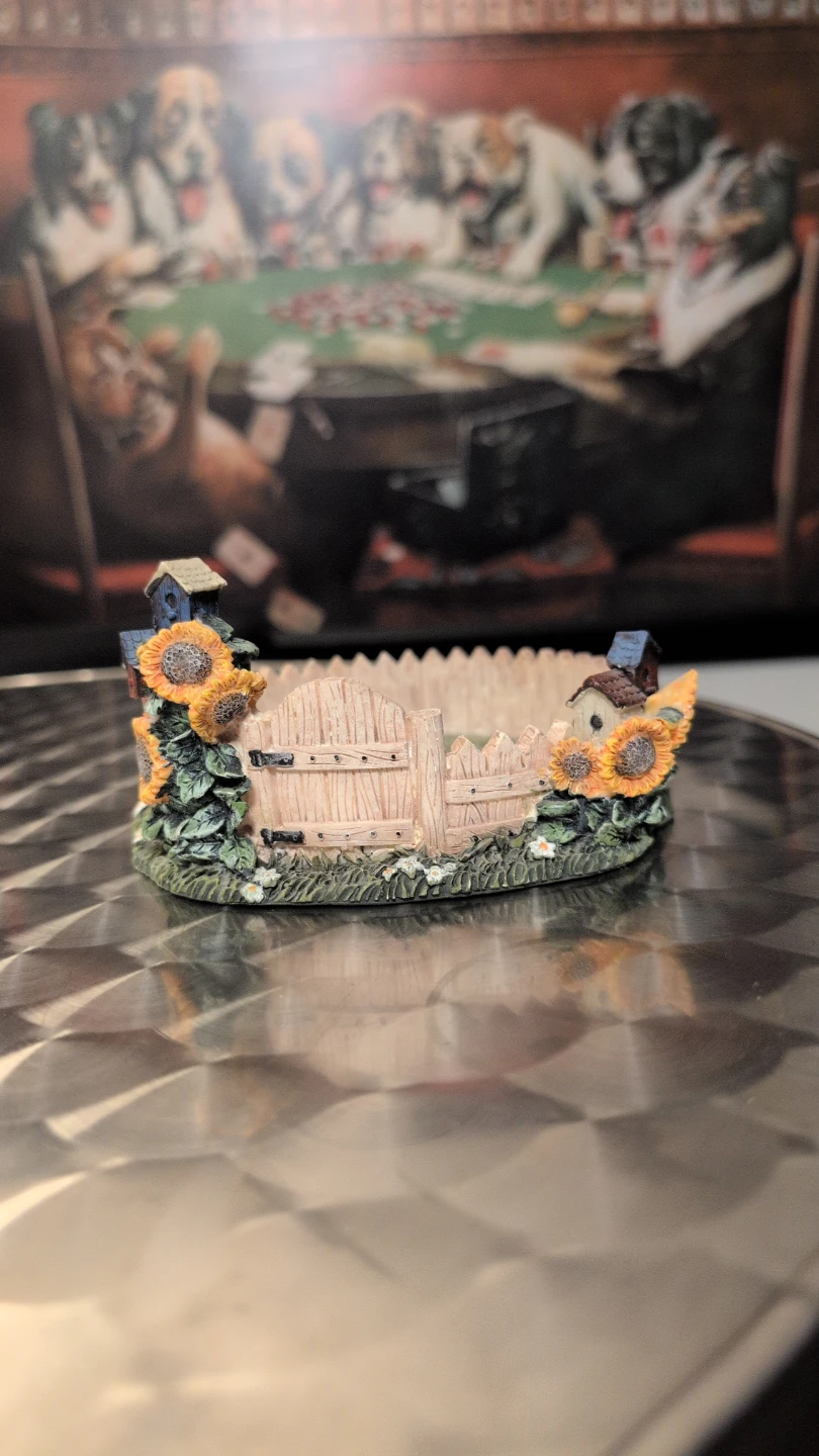 Miniature Farmhouse Decor Trinket Dish with Sunflowers