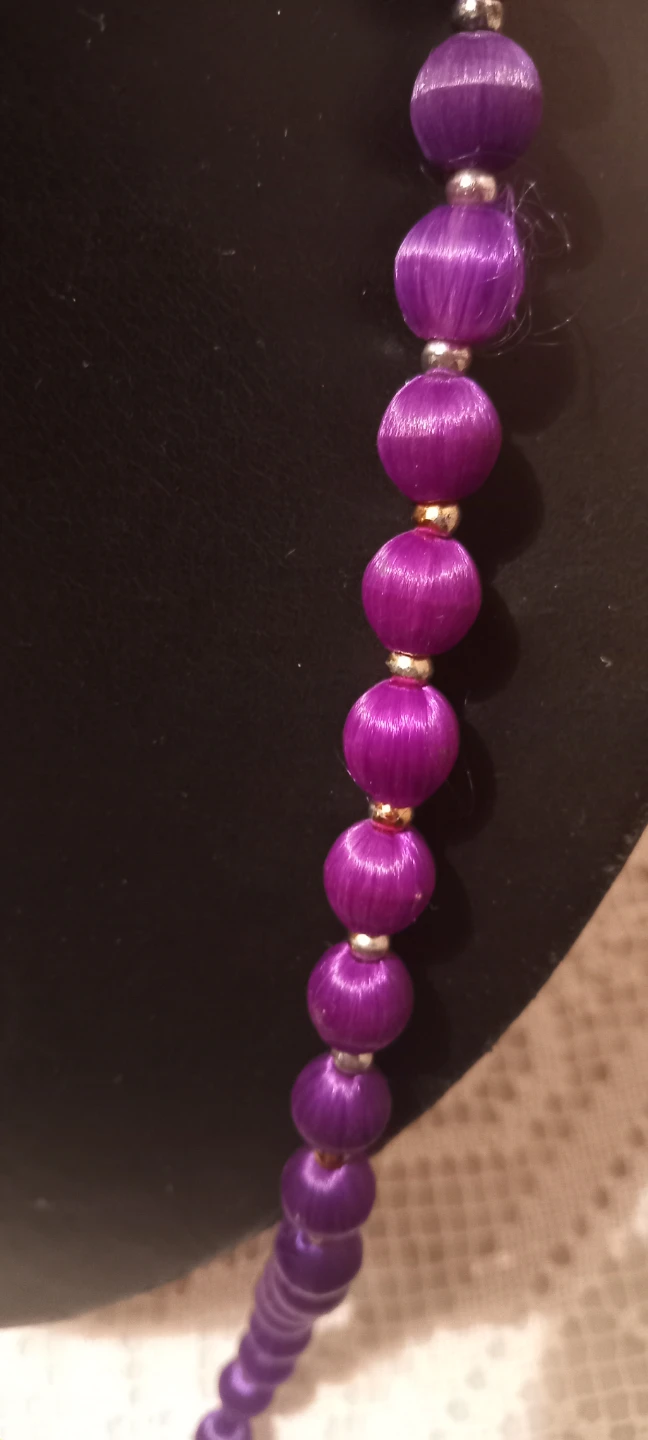 Satin wrapped Purple Beaded Necklace - photo 2