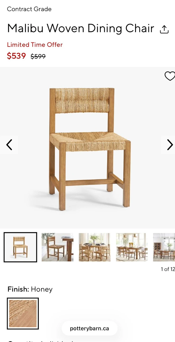 Pottery Barn Malibu Woven Dining Chair - Honey - photo 3