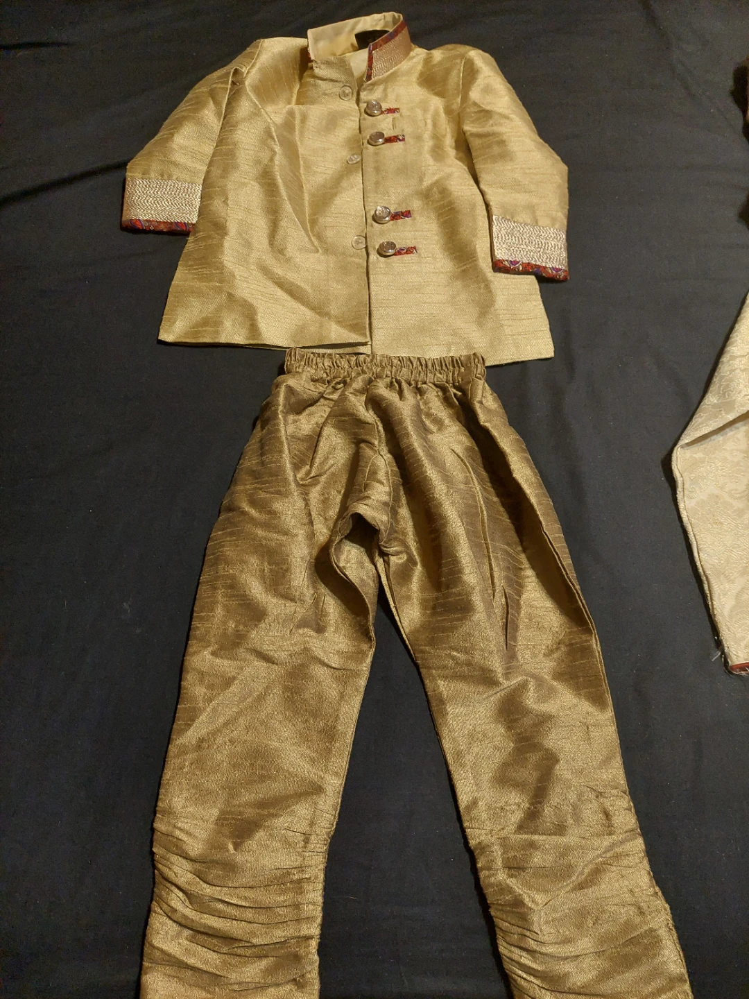 Toddler Gold Sherwani and Pants Set with Shoes
