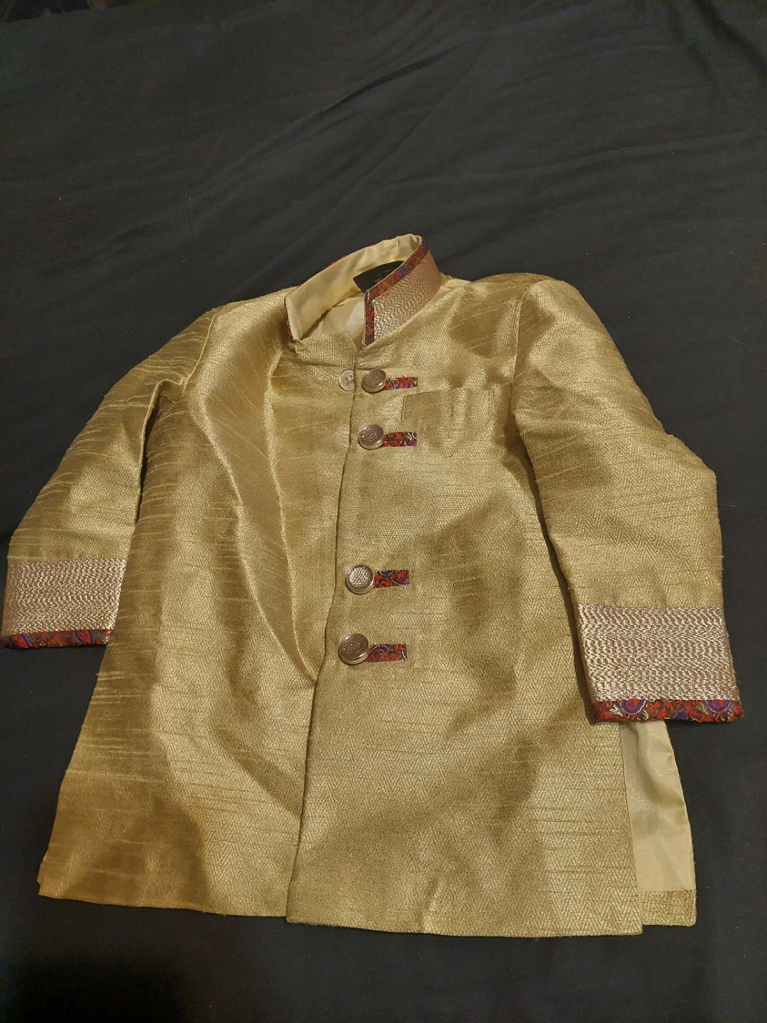 Toddler Gold Sherwani and Pants Set with Shoes - photo 2
