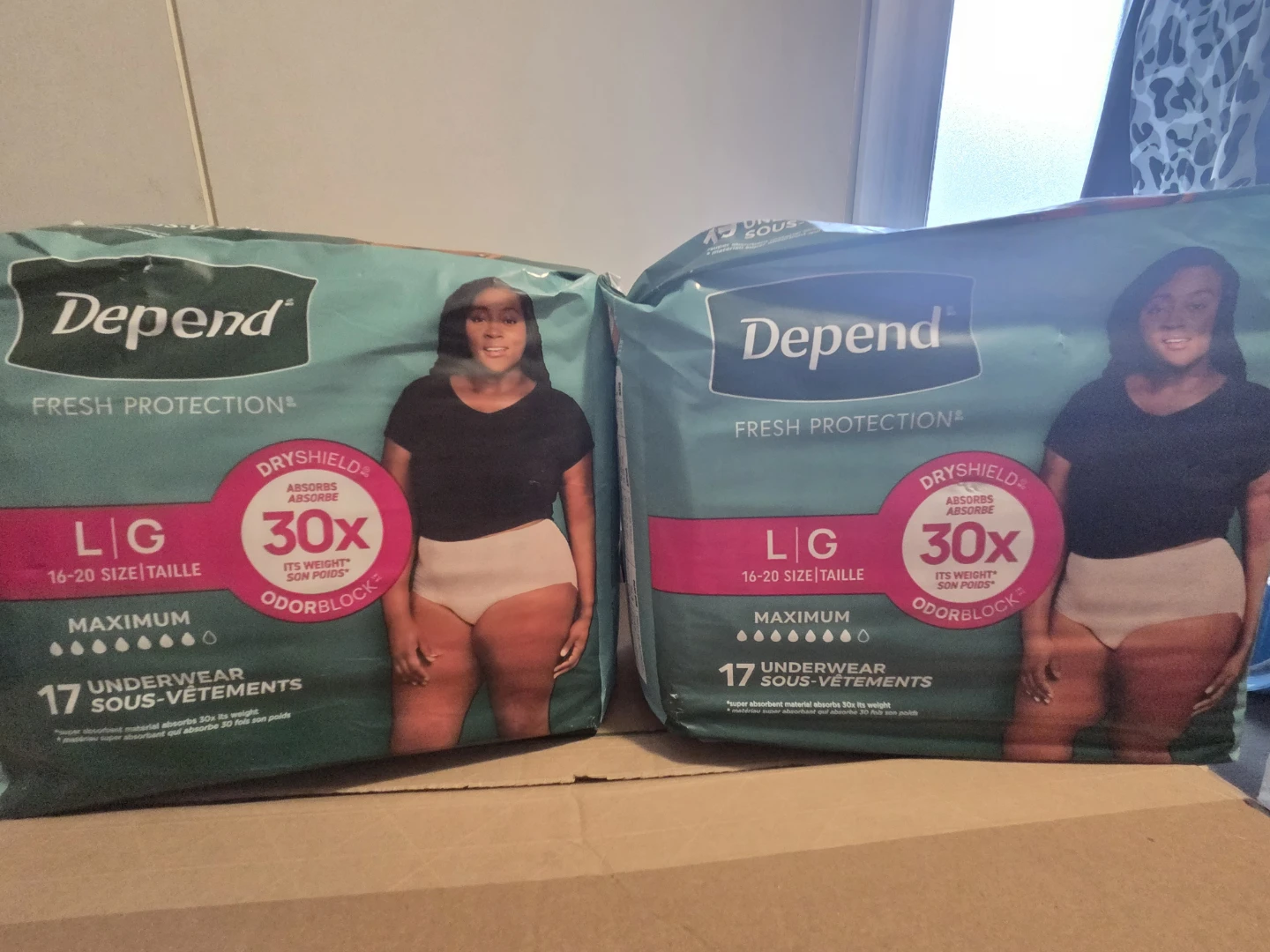 2 Packs Depend Protection Maximum Underwear - Size L, 17 Count