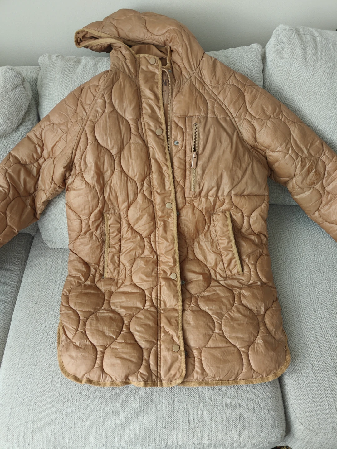 Zara Quilted Jacket Size 11-12 (CM 152) Tan