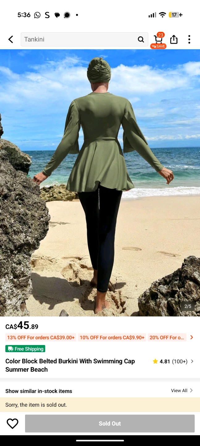 Color Block Belted Burkini With Swimming Cap - photo 3