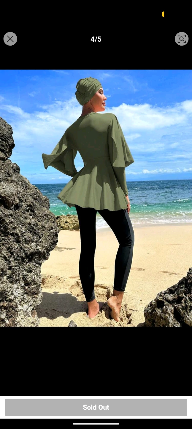 Color Block Belted Burkini With Swimming Cap - photo 5