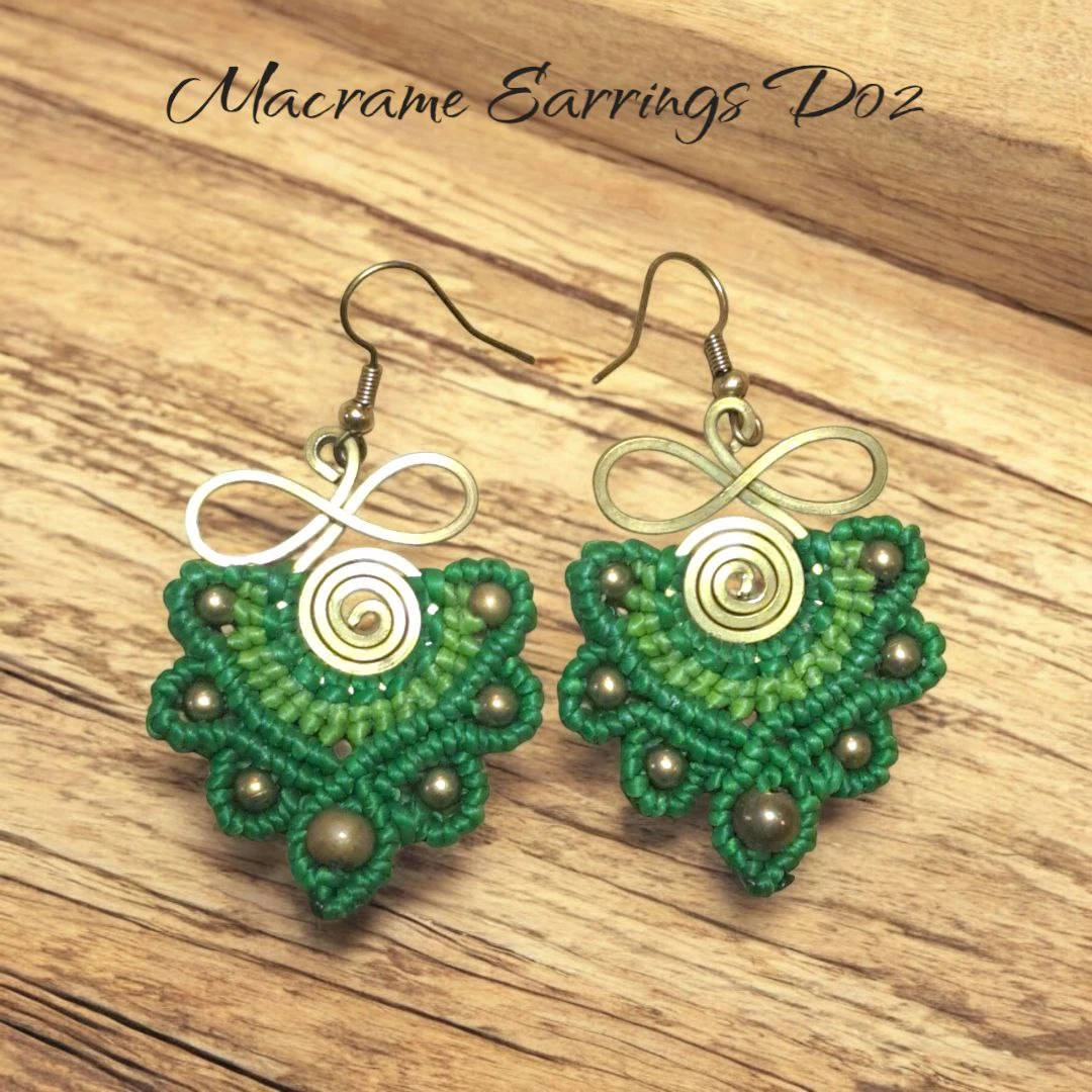 Green Macrame Earrings D02 🏆