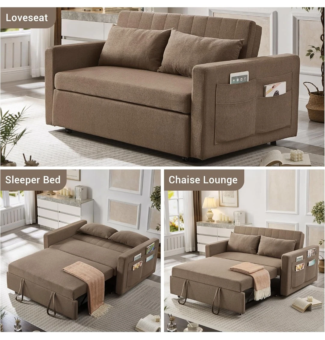 Convertible Sofa Sleeper Loveseat with Storage Pockets