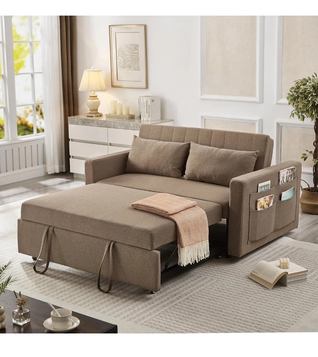 Convertible Sofa Sleeper Loveseat with Storage Pockets - photo 2