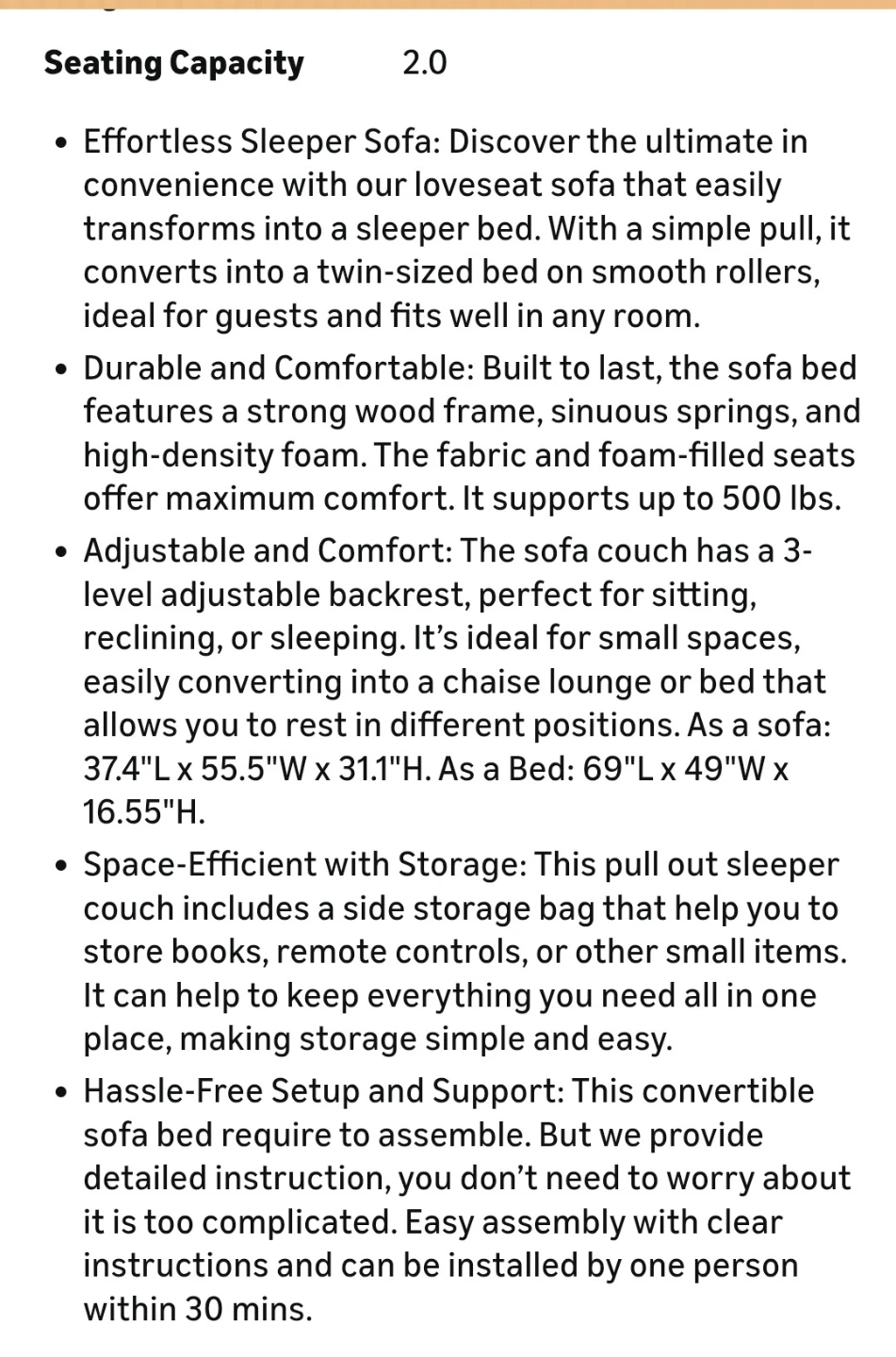 Convertible Sofa Sleeper Loveseat with Storage Pockets - photo 3