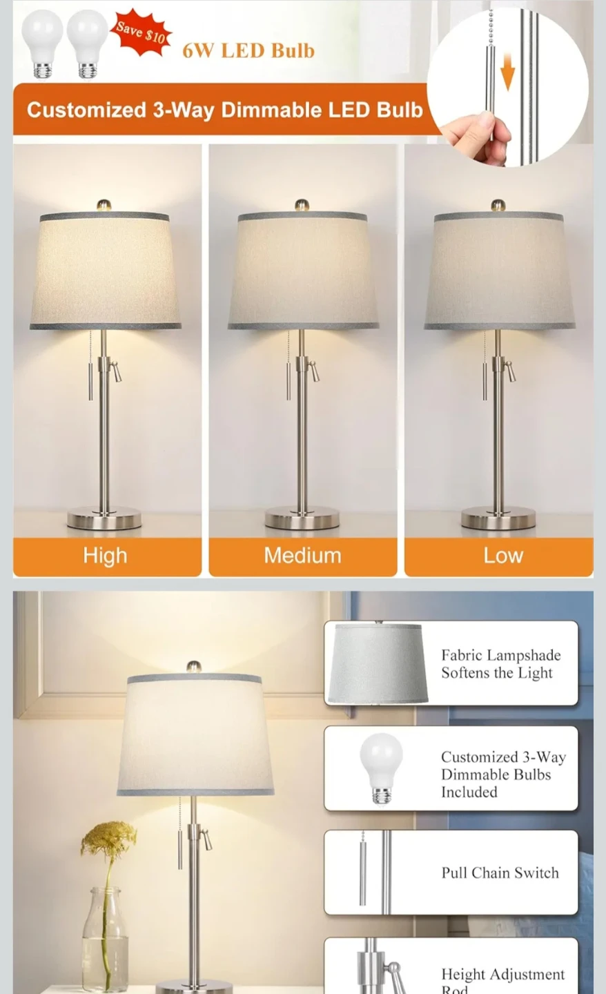 Dimmable LED Desk Lamp with 3-Way Customization - photo 3