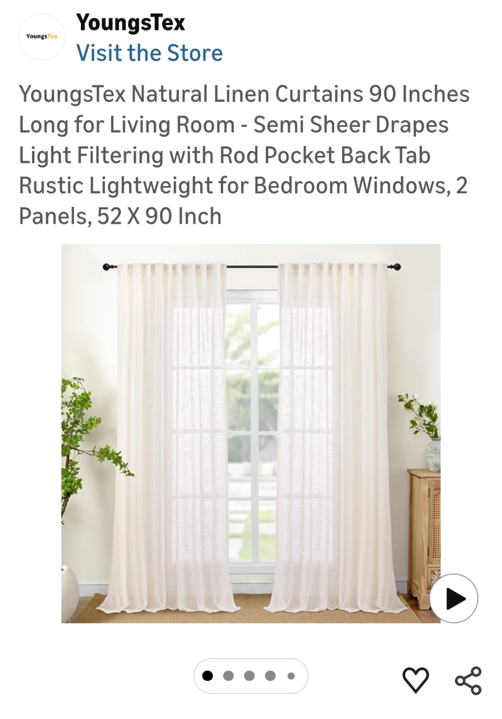 Natural Linen Curtains - Semi Sheer Light Filtering Drapes